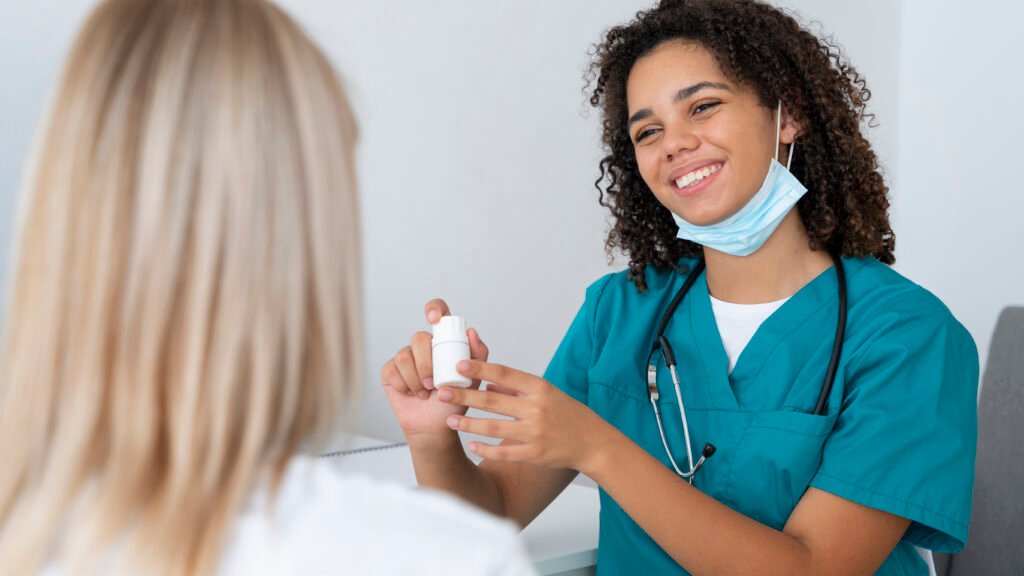female nurse practicing medicine clinic